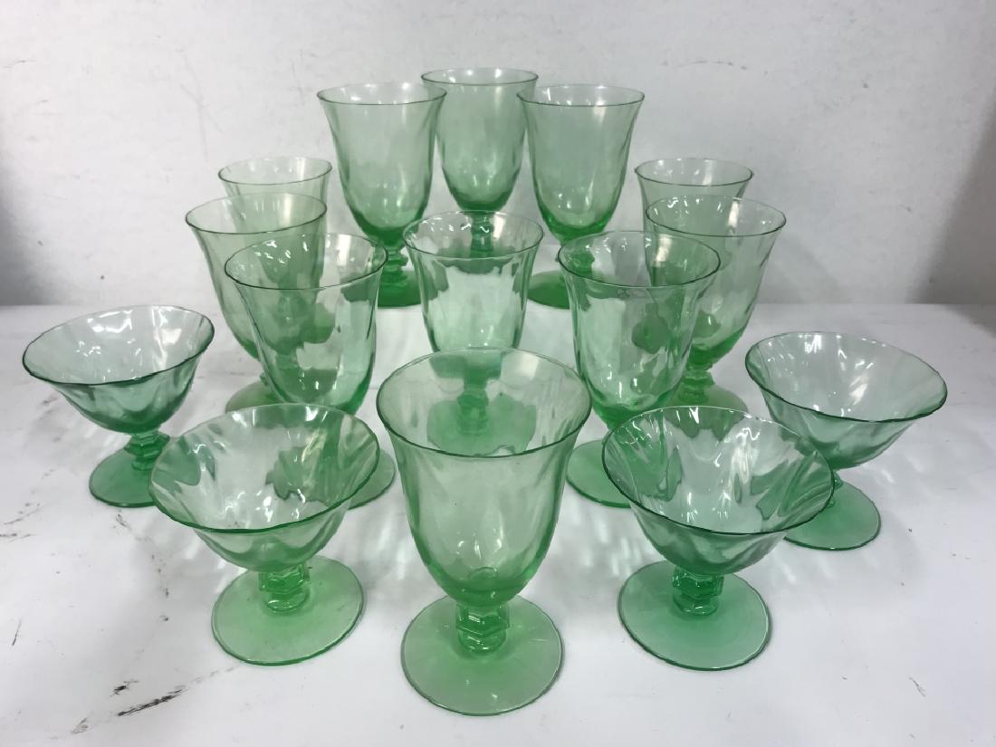 Lot 15 Vintage Green Glass Water And Sherbert (1 of 7)