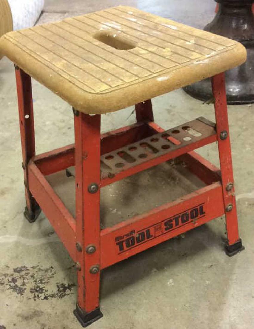Orange Painted Metal Wood Foot Stool (1 of 8)