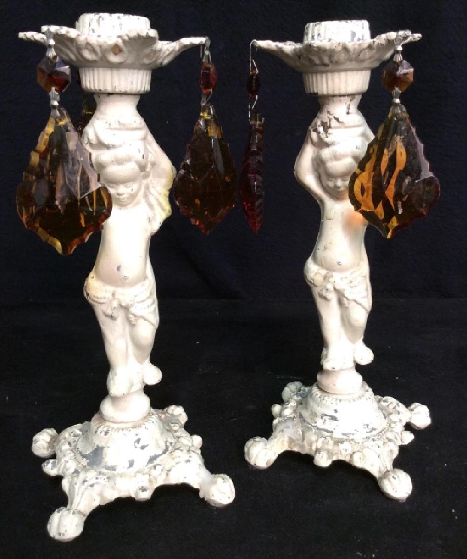 White Toned Metal Cupid Candlesticks (1 of 7)