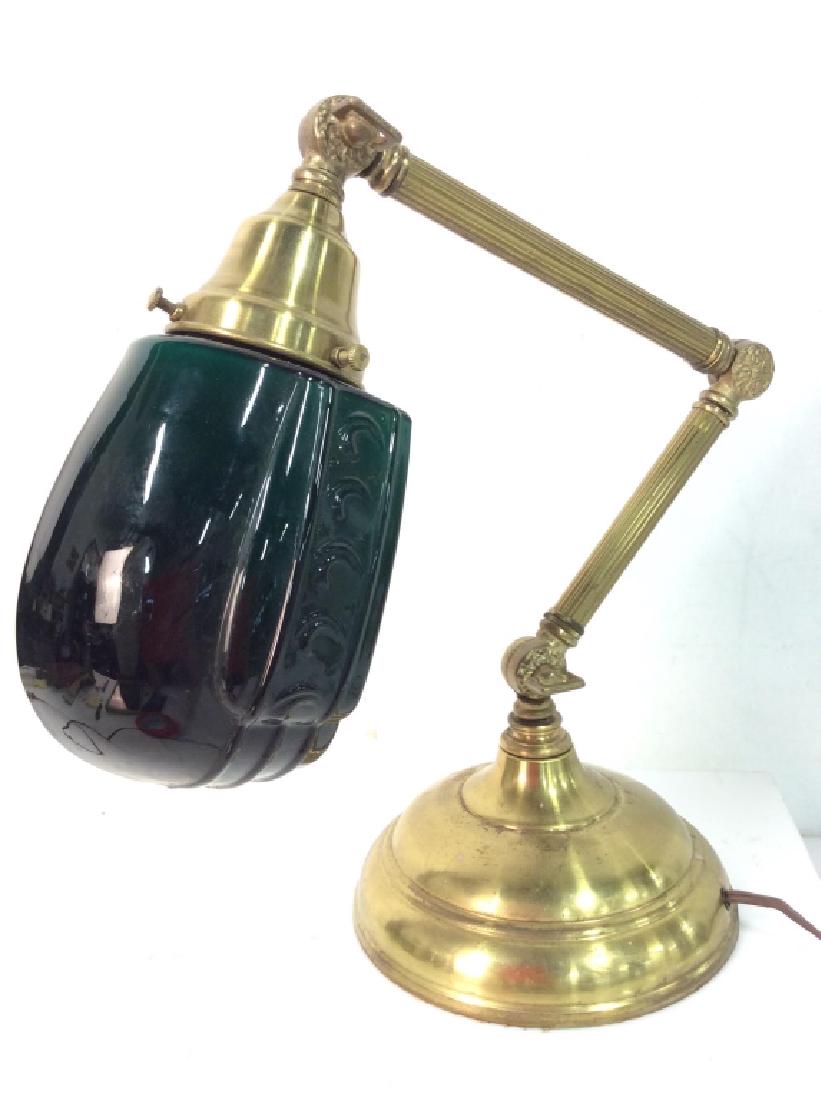 Vintage Brass Toned Metal And Glass Desk Lamp (1 of 7)
