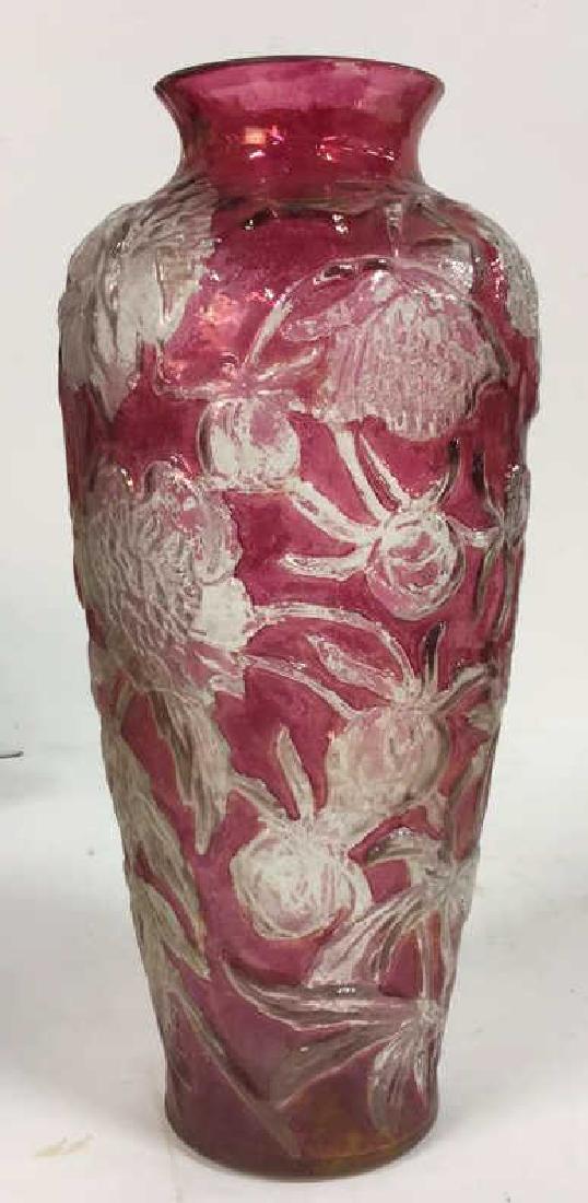 Vintage Cranberry Glass Vase with Flowers (1 of 8)