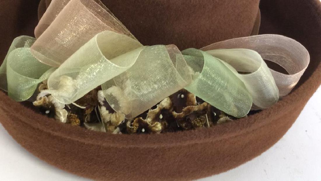 Ladies Brown Felt Hat w Gold Ribbon (1 of 8)