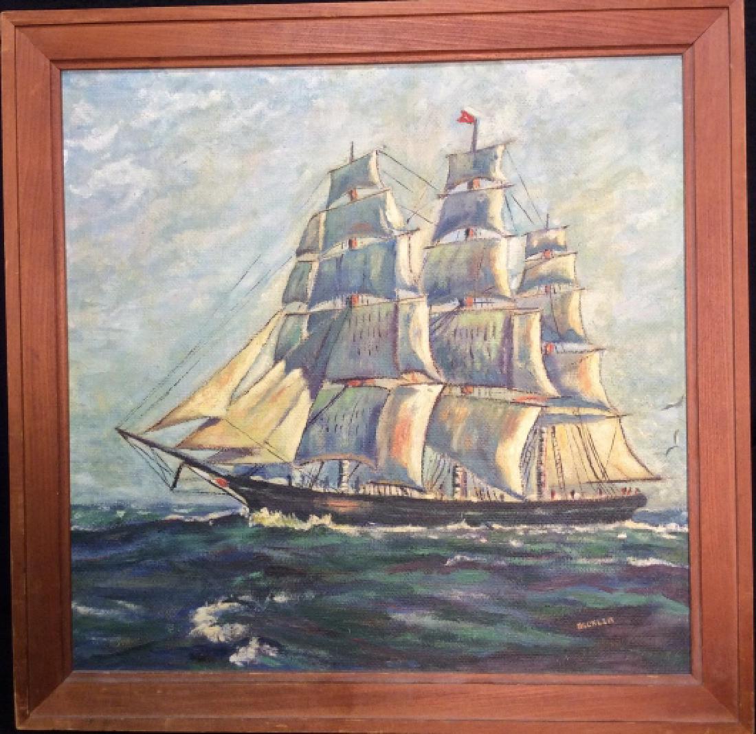 Signed Buckler Ship on the Sea Painting (1 of 7)