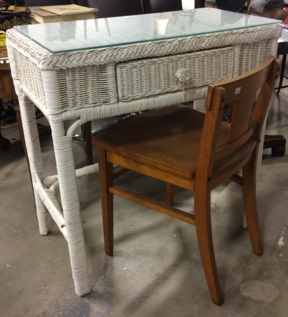 Vintage Wood and Wicker Desk w Wood Chair (1 of 8)