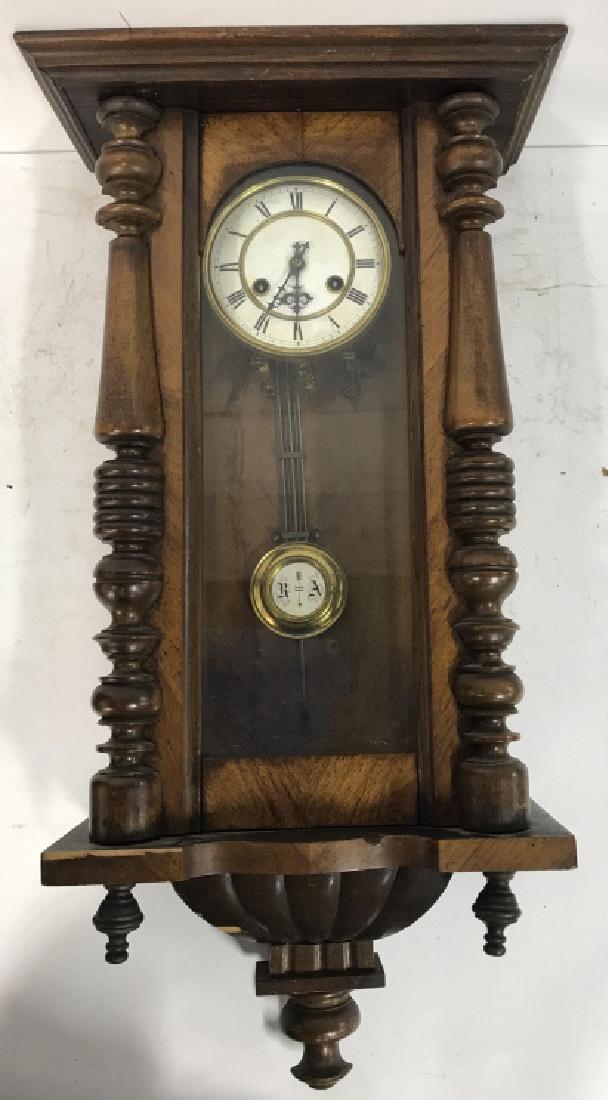 German Carved Wood Antique Wall Clock (1 of 8)