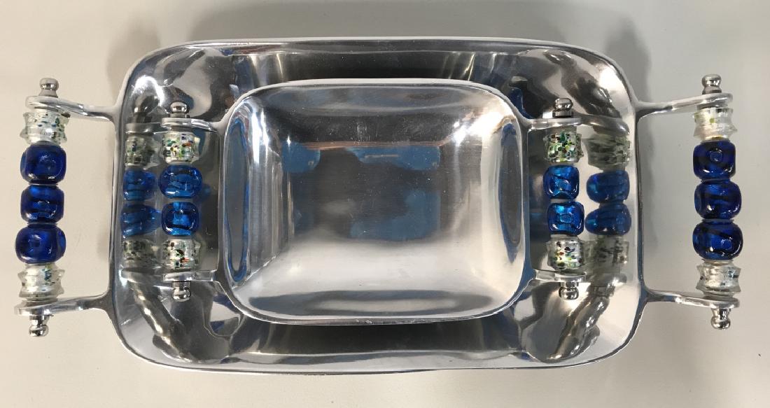 Lot 2 Silver Toned Metal Trays W Beaded Handles (1 of 6)