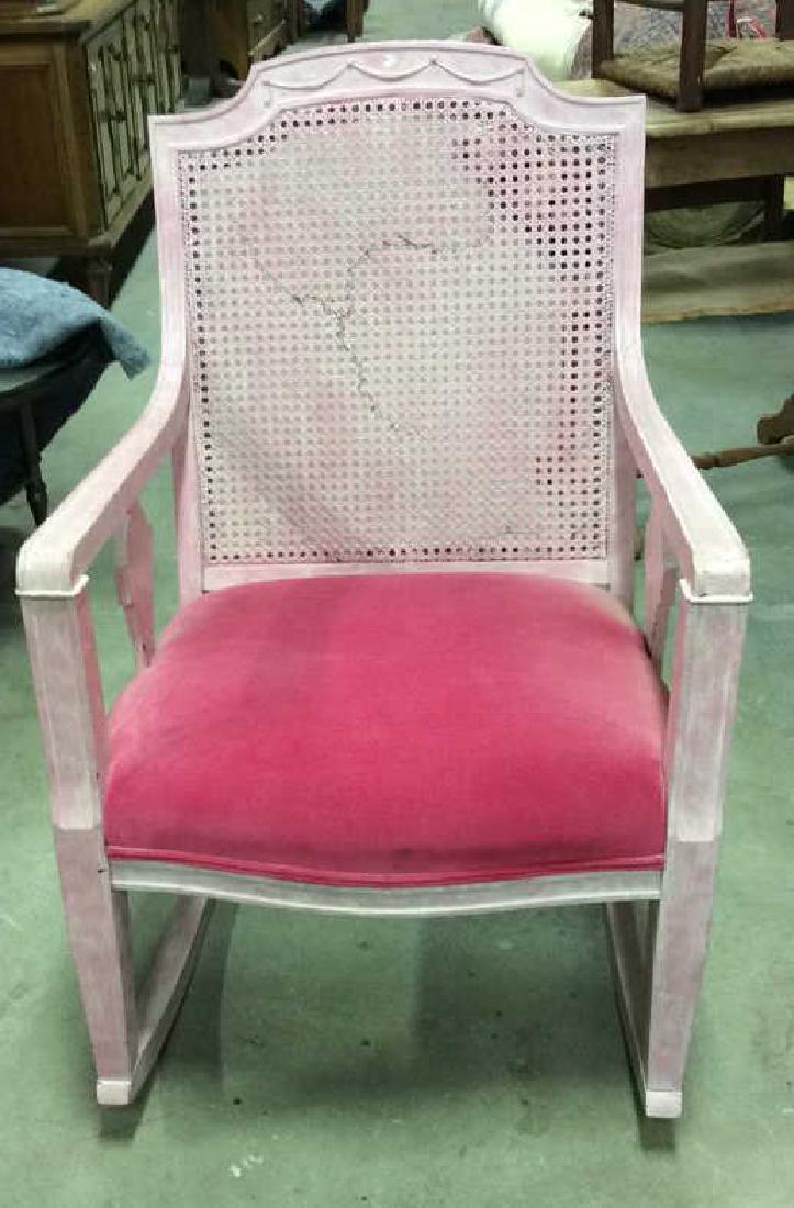 Pink Wood Caned and Velvet Rocking Chair (1 of 9)