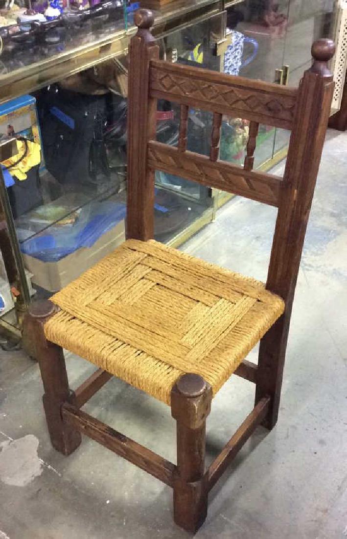 Antique Carved Brown Tone Wood Chair Rush Seat (1 of 8)