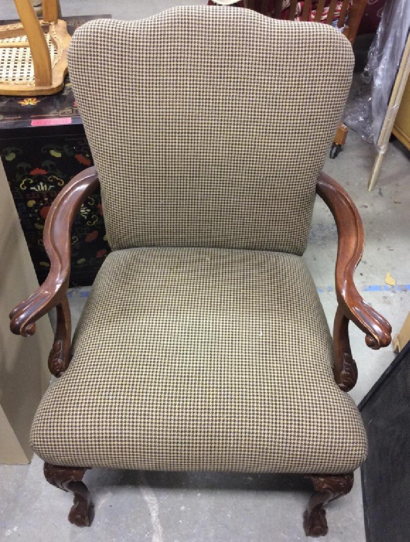 Wooden Checkered Upholstered Armchair (1 of 8)