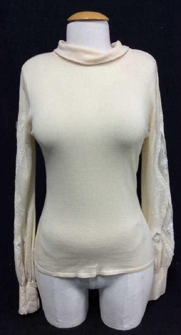 ELIE TAHARI Beige Dress Blouse W Lace Detail (1 of 8)