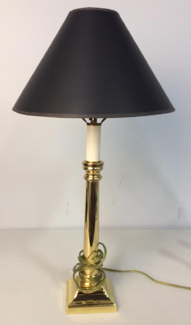 Brass Candlestick Lamp w Black Shade