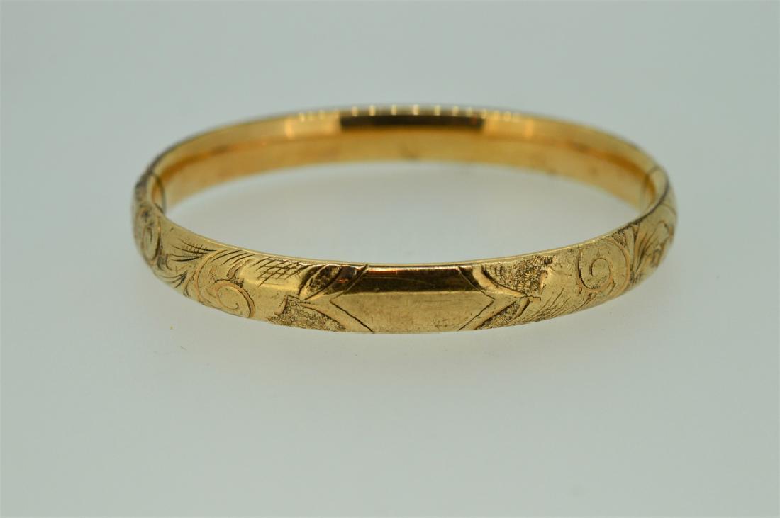 Gold plated Bangle Bracelet with Floral Etching (1 of 3)
