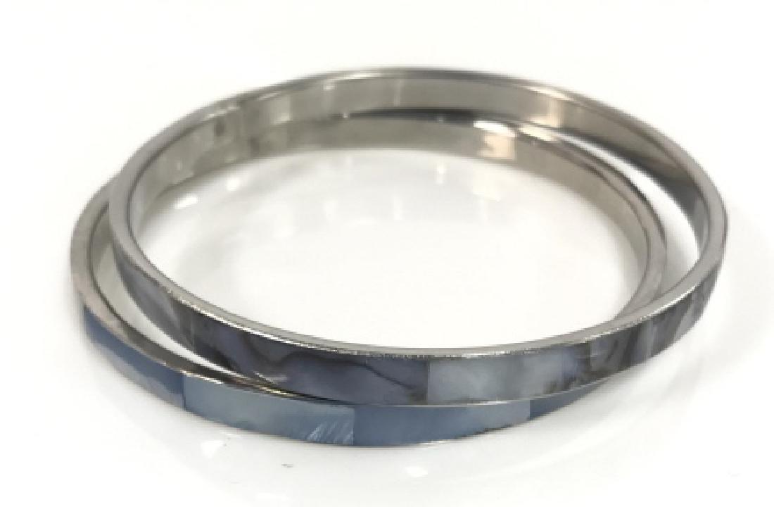 Pair Silver Toned Metal Bracelets W Shell Inserts (1 of 5)