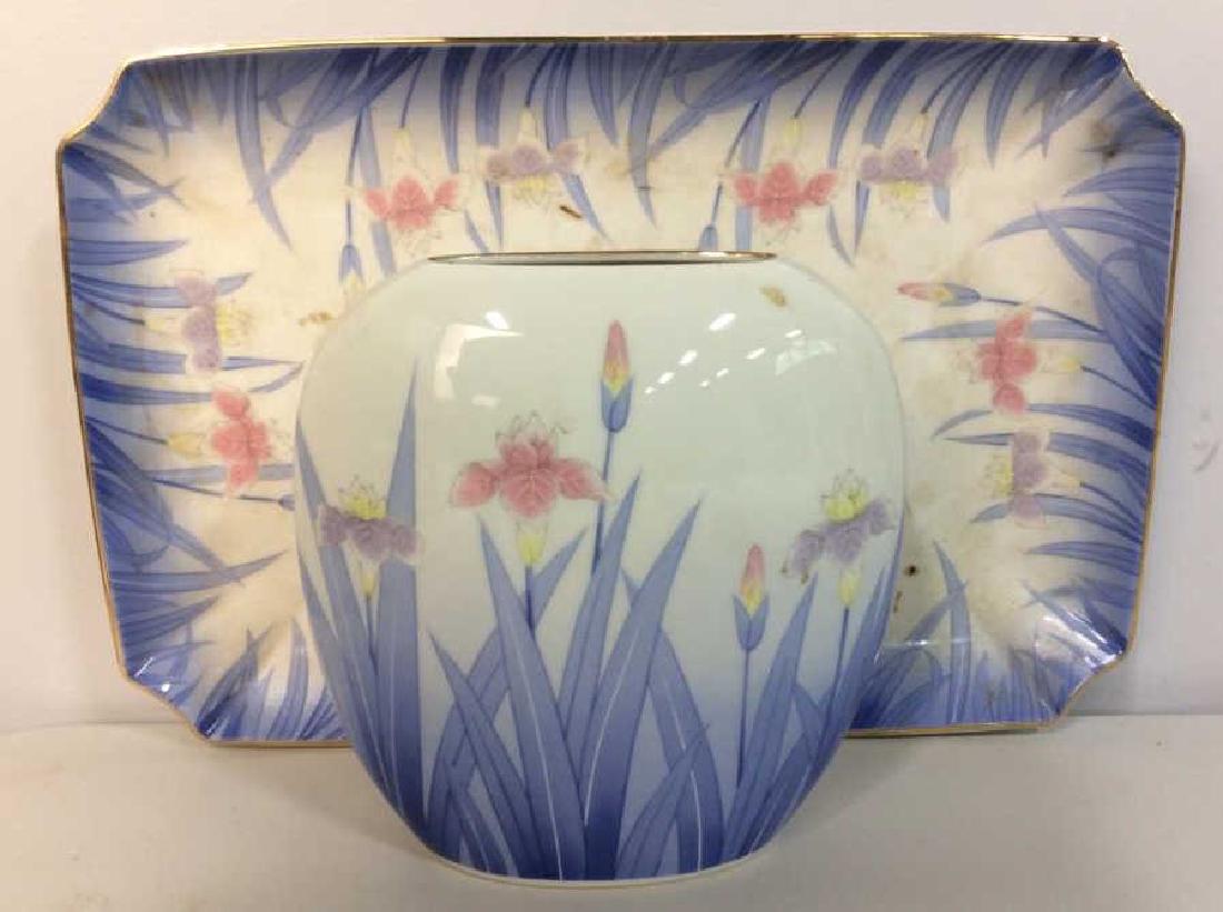 Signed Painted Porcelain Tray w Vase (1 of 7)