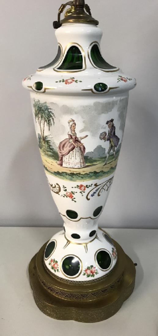 Hand Painted Poss Porcelain & Green Glass Lamp (1 of 10)