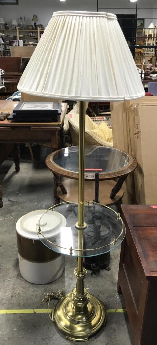 Gold Toned Floor Lamp W Glass Table (1 of 6)