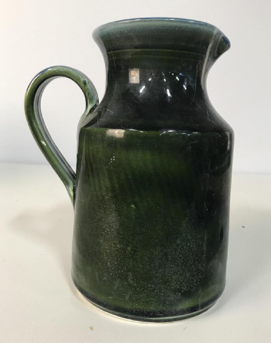 Signed Blue Green Ceramic Glazed Pitcher (1 of 8)