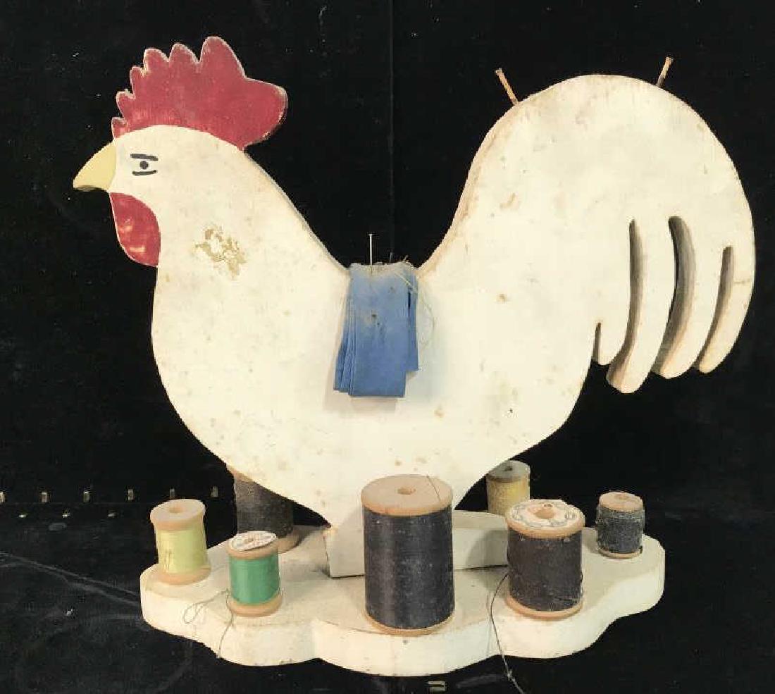 Vintage Folk Art Wood Rooster Thread Holder (1 of 9)