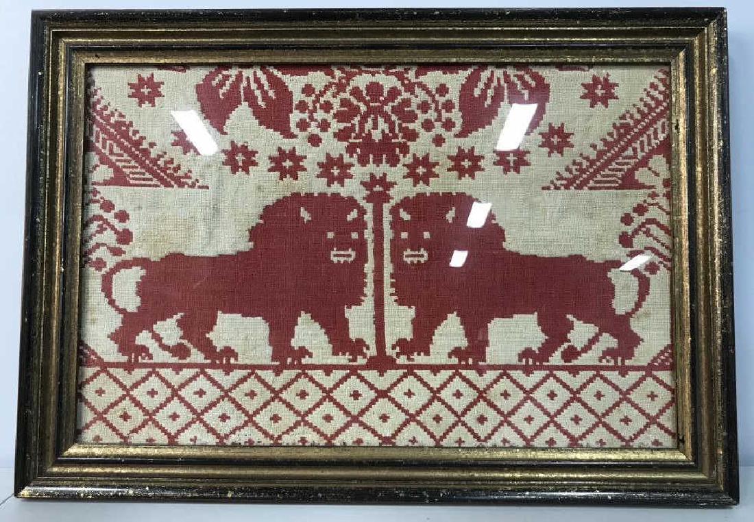Antique Petit Point Stitching Lion Artwork (1 of 8)