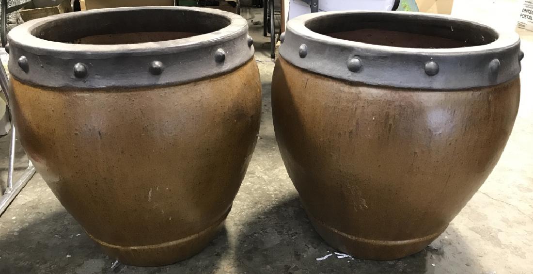 Pair Brown Toned Ceramic Planters (1 of 8)