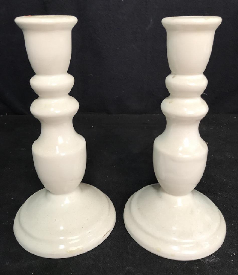 Pair White Toned Porcelain Candlesticks (1 of 5)
