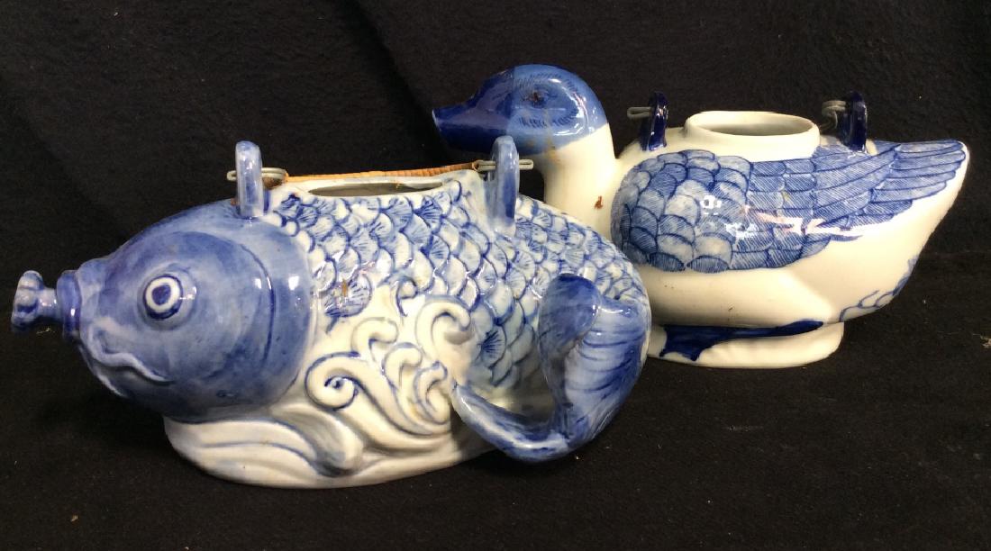 Pair Hand Painted Oriental Animal Figural Teapots (1 of 8)