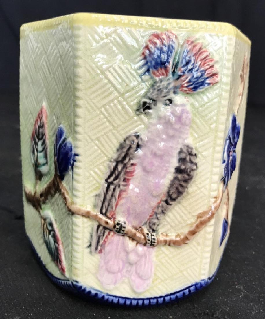 Majolica Hexagonal Vase w Parrots (1 of 9)