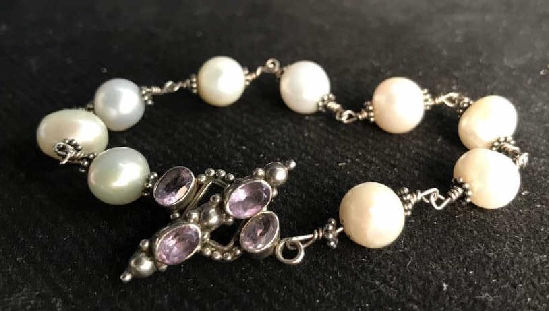 Vintage Sterling Pearl Amethyst Bracelet (1 of 8)