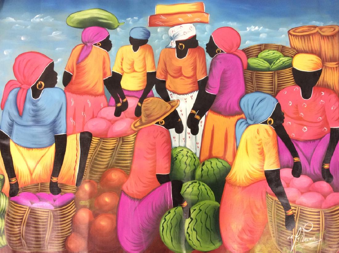 Signed Haitian Painting On Digi Camo Canvas (1 of 9)