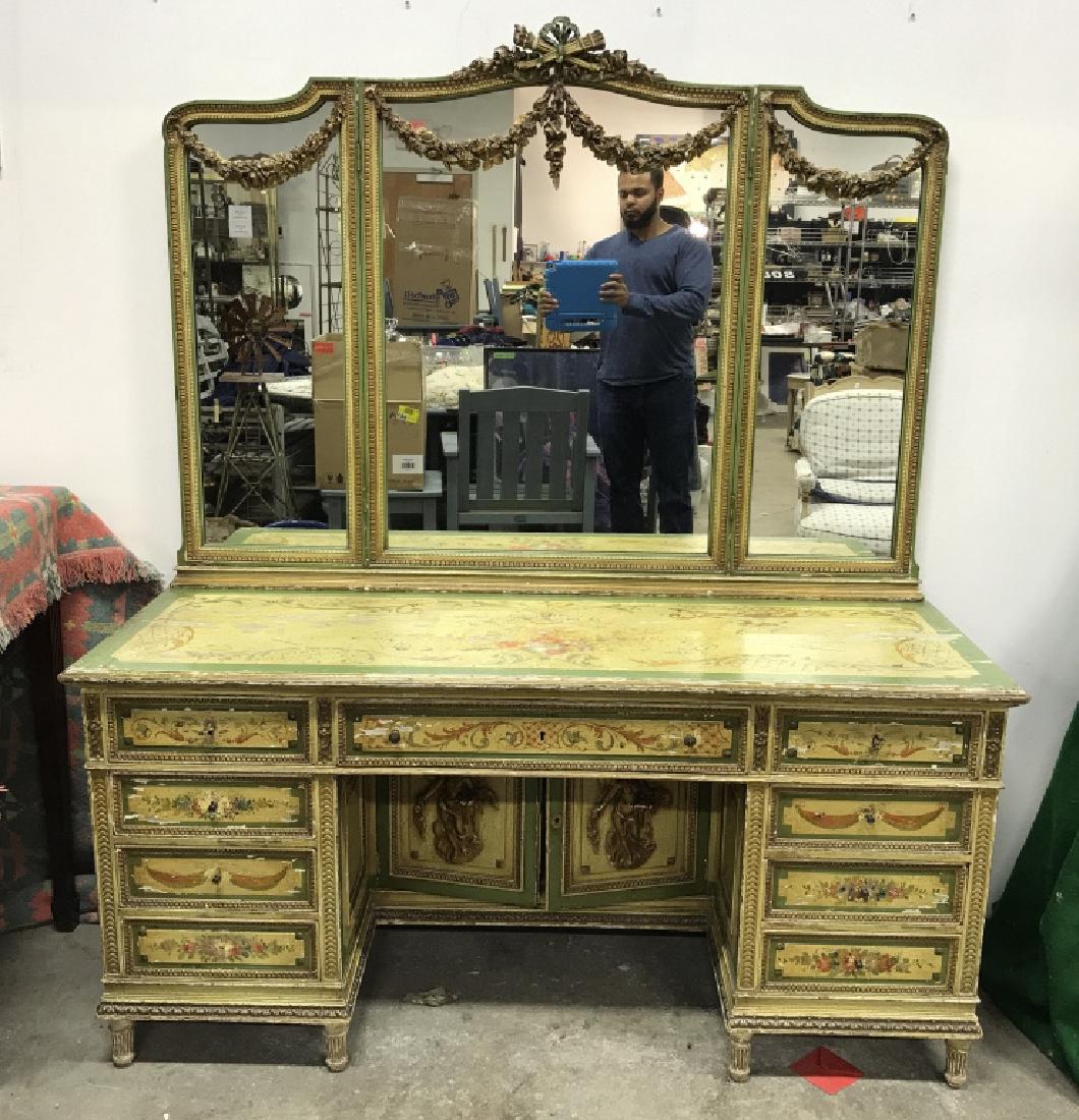 Intricate Vintage Carved Wooden Desk W Mirror (1 of 6)