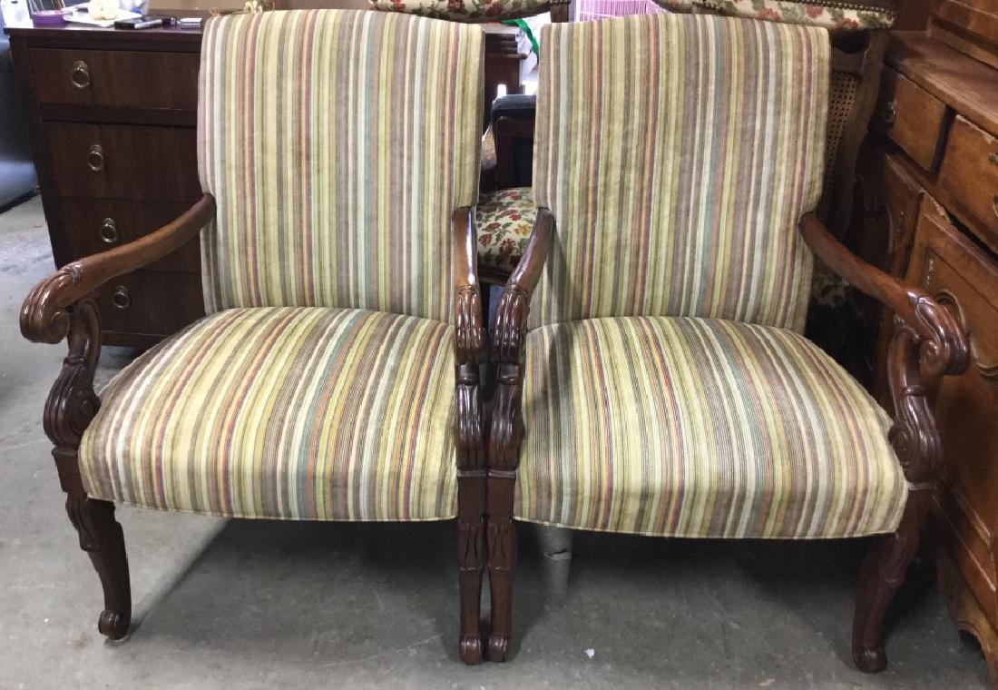 Pair Carved Wooden Upholstered HICKORY CHAIRS (1 of 9)