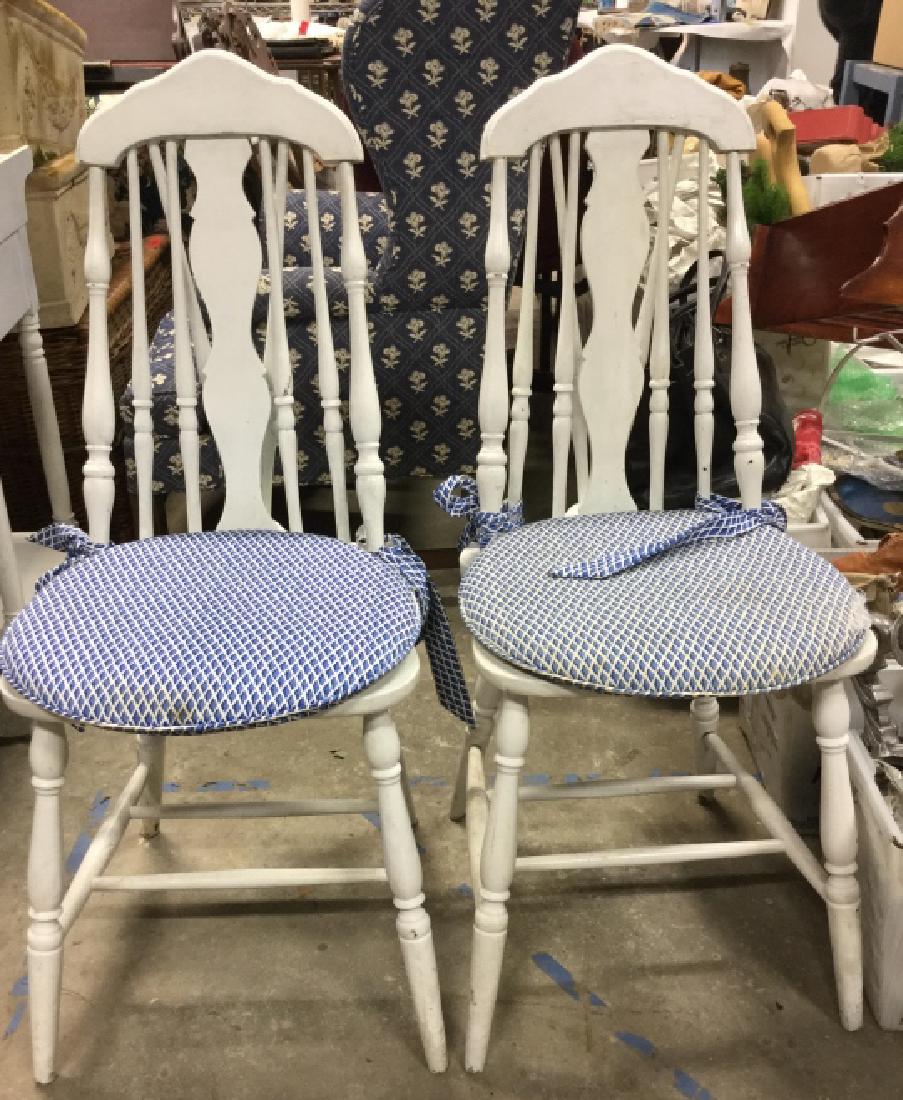 Pair Wooden Spindle Back Chairs W Cushions (1 of 6)