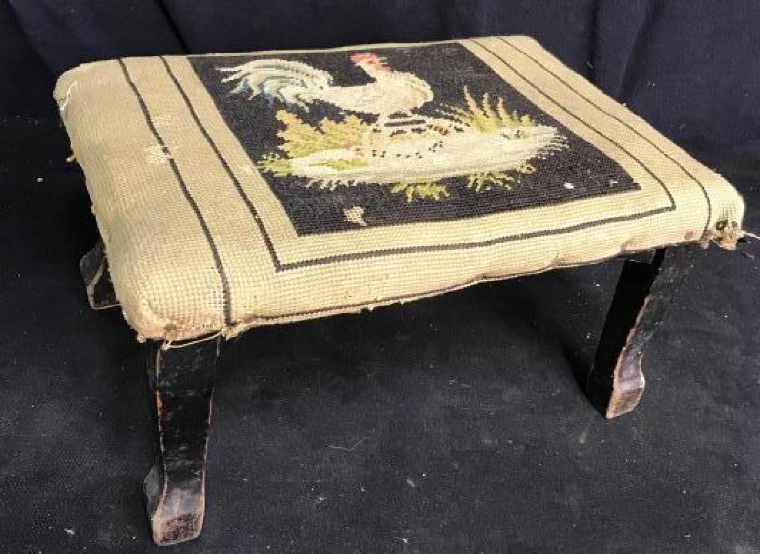 Antique Rooster Needlepoint Foot Stool (1 of 13)