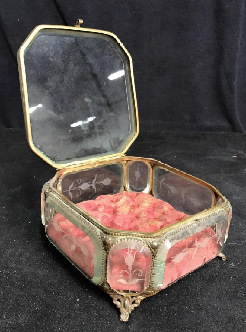 Victorian Glass Gilded Metal Jewelry Box (1 of 13)