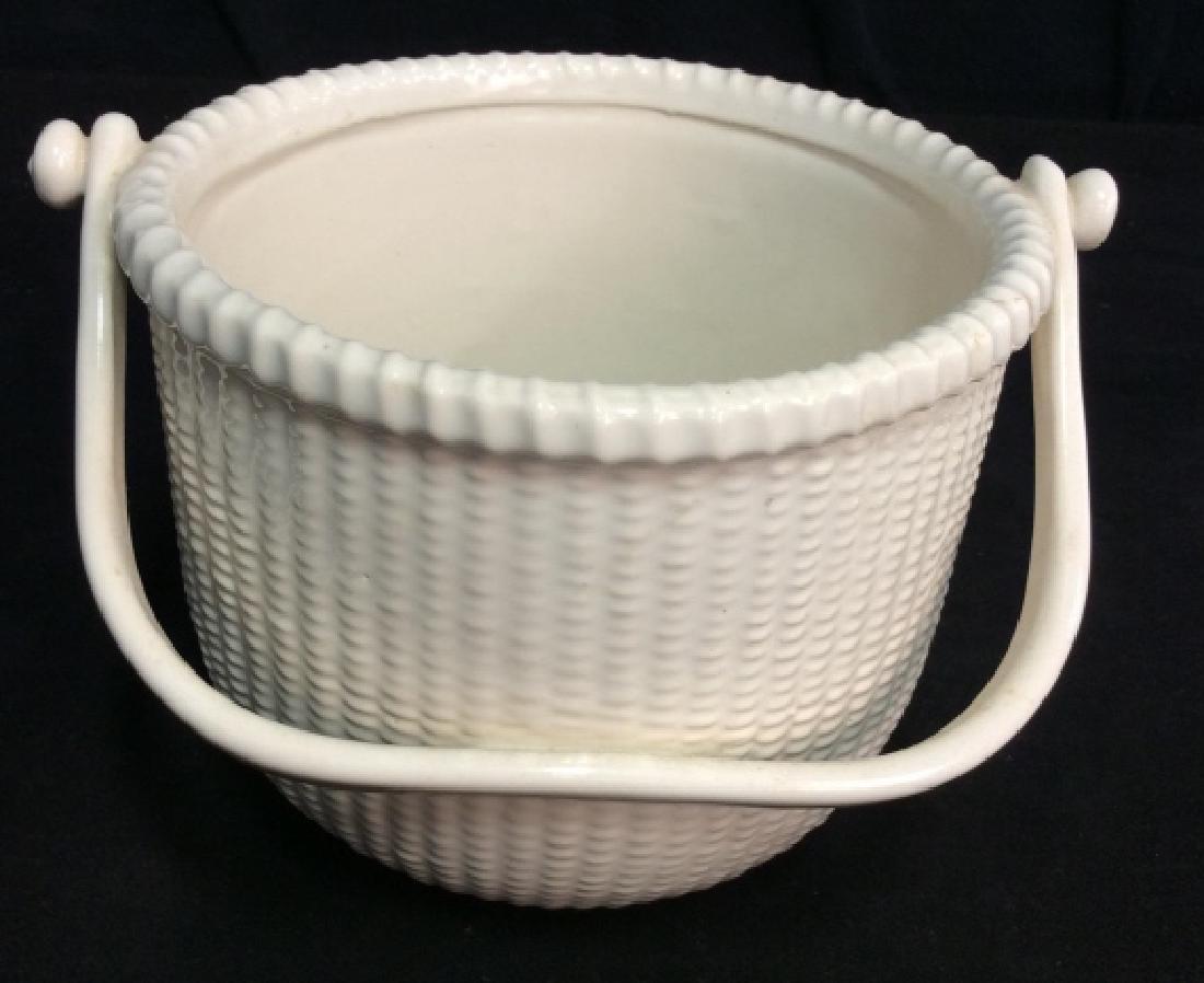 White Porcelain Ceramic Basket Cache Pot (1 of 8)