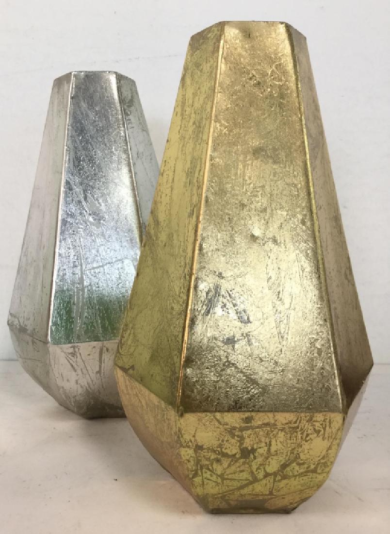 Pair Gold Toned And Silver Toned Prism Vases (1 of 7)
