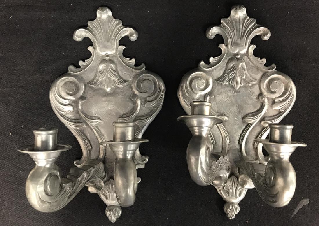 Pair Of Silver Toned Metal Candle Wall Sconces (1 of 10)