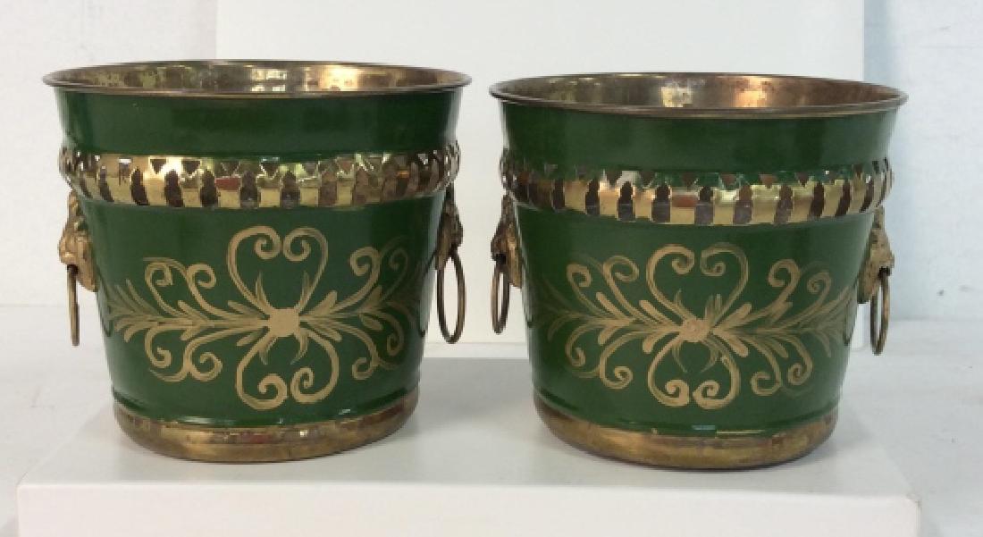 Pair of Regency Style Painted Tole Cache Pots (1 of 8)