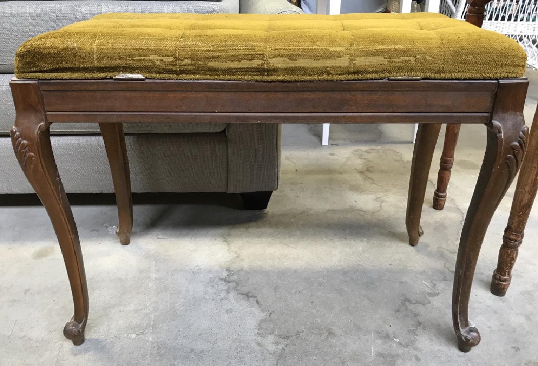 Vintage Carved Wooden Bench W Upholstered Seat (1 of 6)