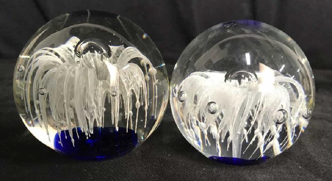 Pair Glass Orb Paperweights with Floral Design (1 of 8)