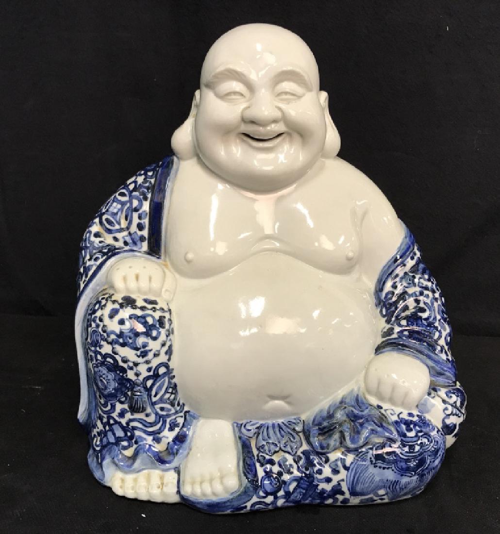Happy Seated Buddha Porcelain Figure (1 of 3)