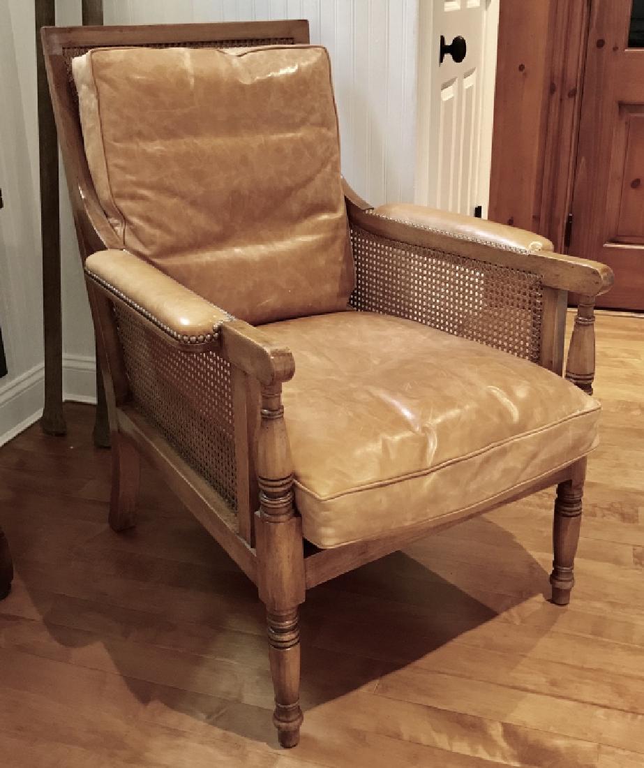 Antique Georgian Caned Lounge Chair w Leather: Georgian Caned Lounge Chair, with leather upholstery, Good condition, originally purchased through Marc Michaels Interior Design Inc, appraised independently 5/1/00 for $5381.75,measures 40 inches by
