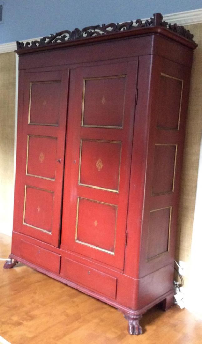 Danish Hand Painted Red Wood Armoire (1 of 15)