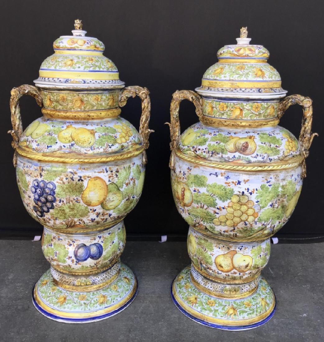 Pair Decorative Italian Majolica Lidded Jars (1 of 15)