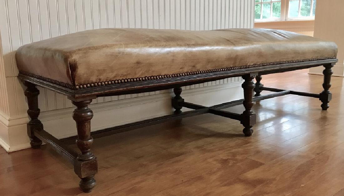 Mahogany Bench with Leather Upholstered Seat (1 of 13)
