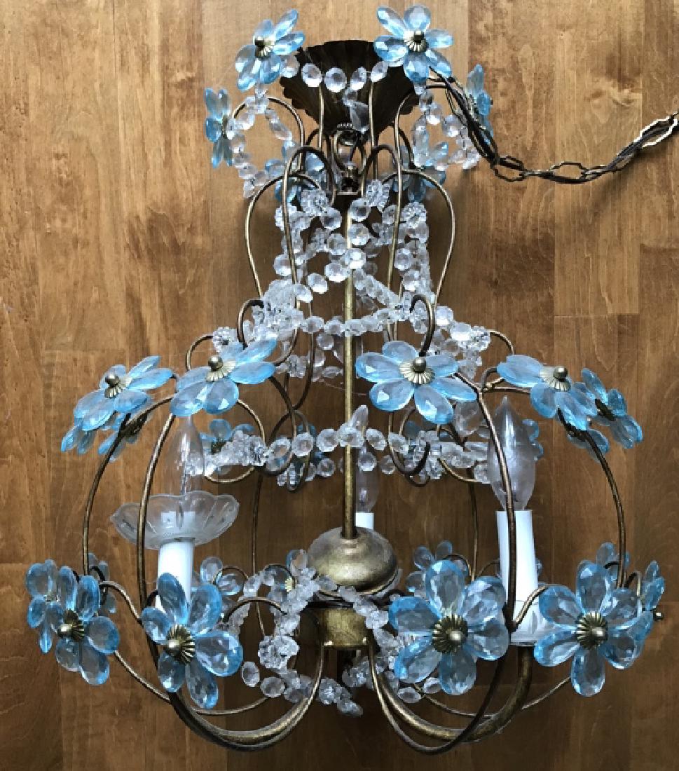 French Glass and Iron 3 Light Chandelier (1 of 9)