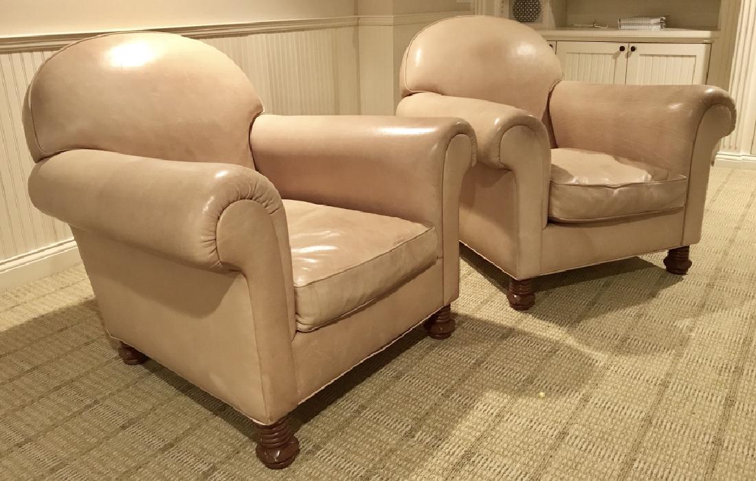 Pair Cream Leather upholstered Club Chairs (1 of 16)