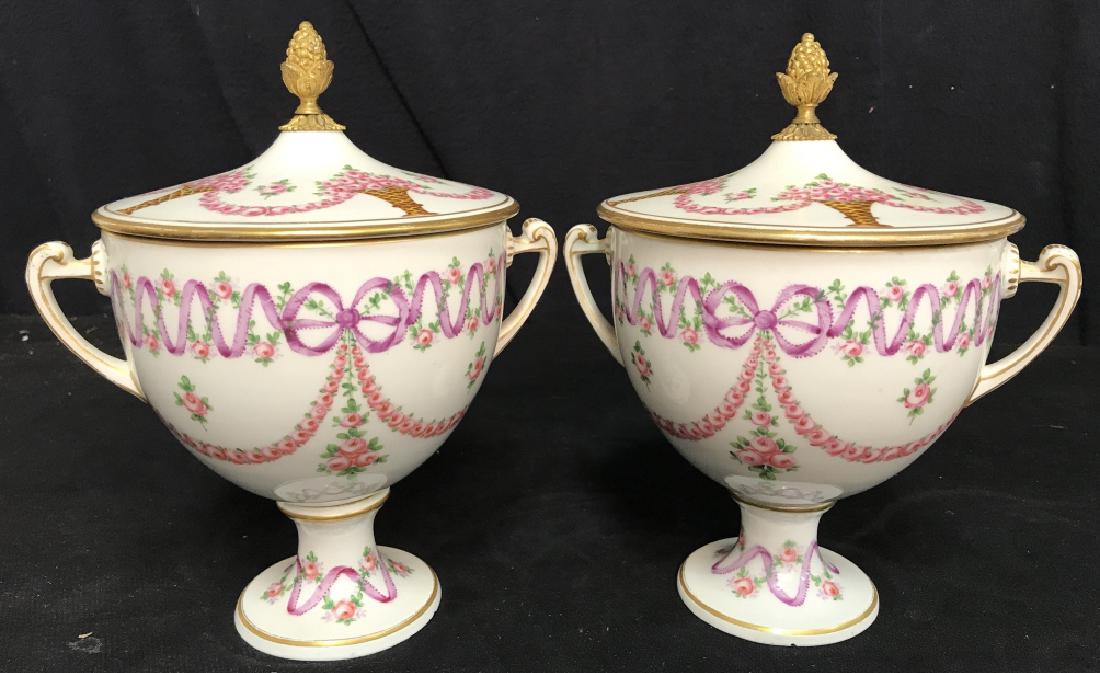 Pr Sevres Porcelain Lidded Urns Vessels Signed (1 of 17)