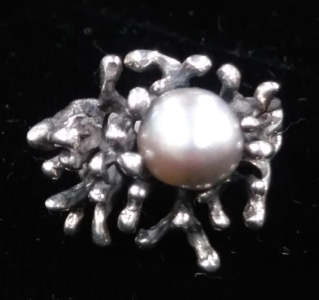 MidCentury Brutalist Sterling Silver Pearl Ring (1 of 9)