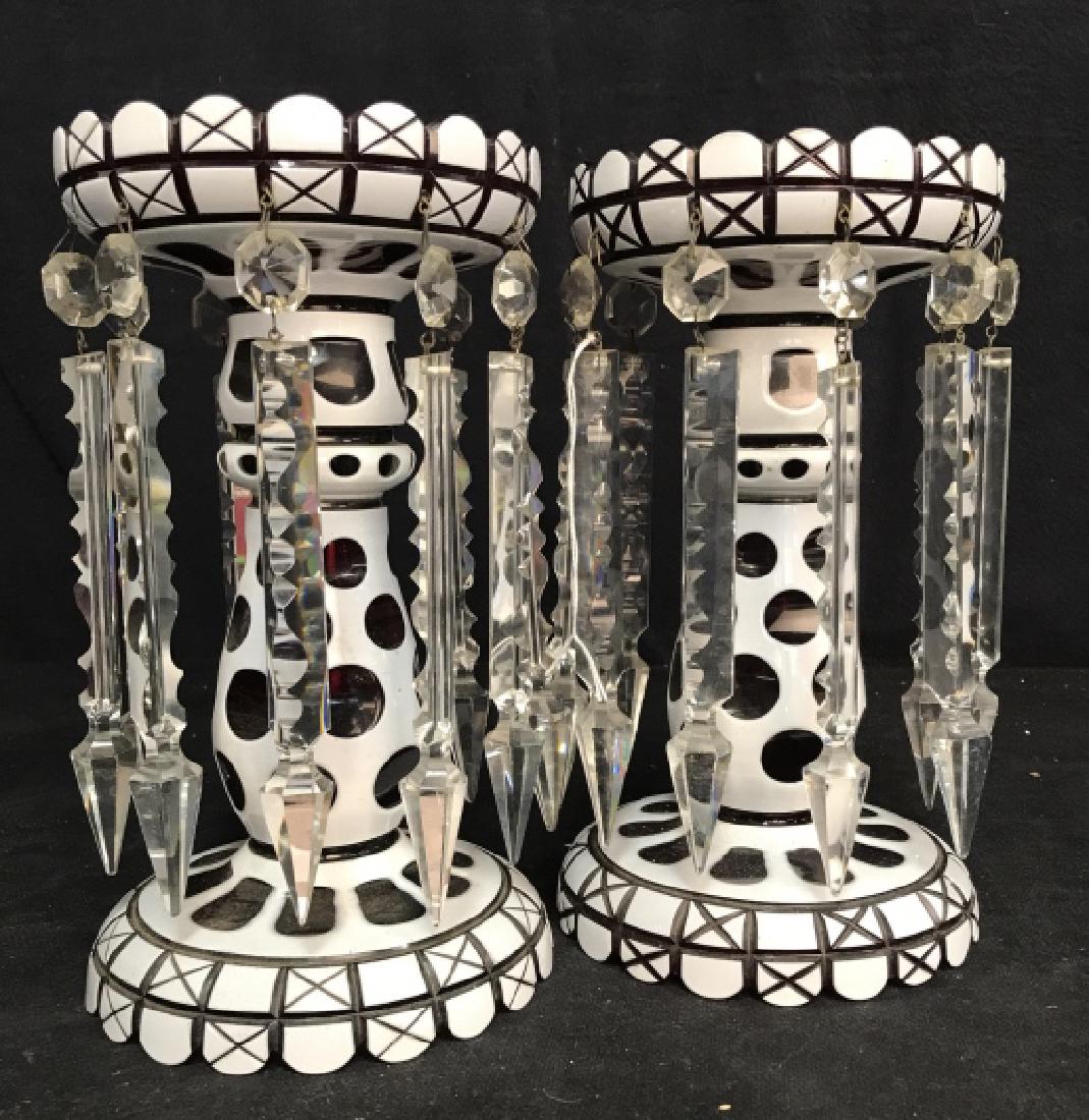 Antique Pair Overlay Luster Glass Candlesticks (1 of 14)